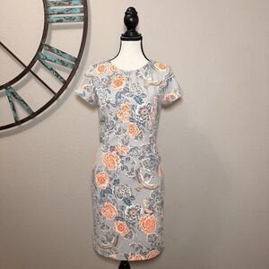 Banana Republic Petite Dress 4P NWT Gray & Orange Floral Cap Sleeve Lined Sheath
